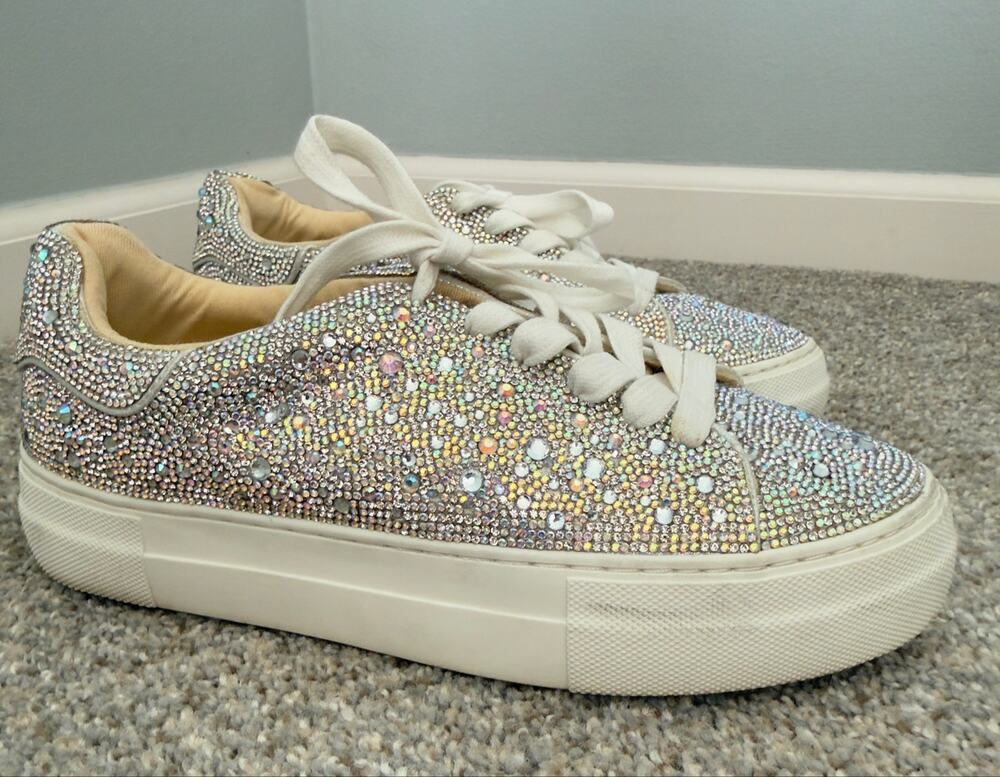 Betsey Johnson SB-SUTON Rhinestone Platform Sneakers Silver - Size 7.5